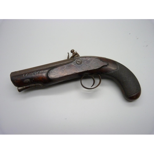 859 - An 18th Century flintlock pistol, 22cm, the barrel engraved 'Police Nottingham'