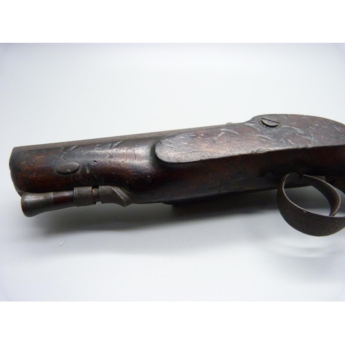 859 - An 18th Century flintlock pistol, 22cm, the barrel engraved 'Police Nottingham'