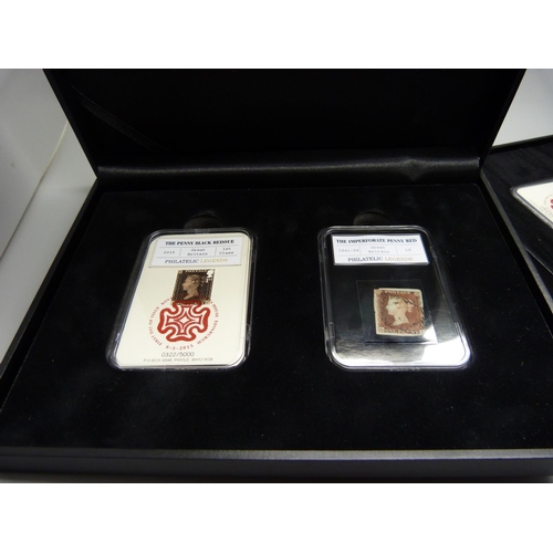 862 - Two Philatelic Legends Reissue Penny Black and Imporforate Penny Red sets, cased