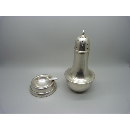 878 - A silver sugar shaker, 142g and a silver ashtray