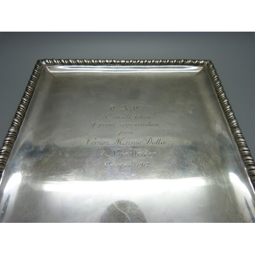 880 - A square silver salver, London 1912, 491g