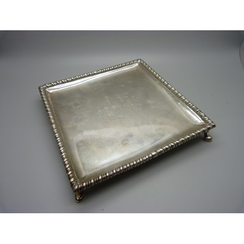 880 - A square silver salver, London 1912, 491g