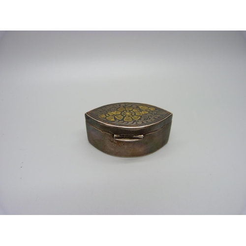 890 - A silver navette shaped pot, 54g