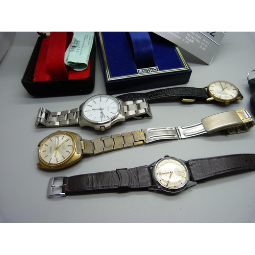 939 - Wristwatches including Montine, Pioneer and Sekonda and an empty Seiko box