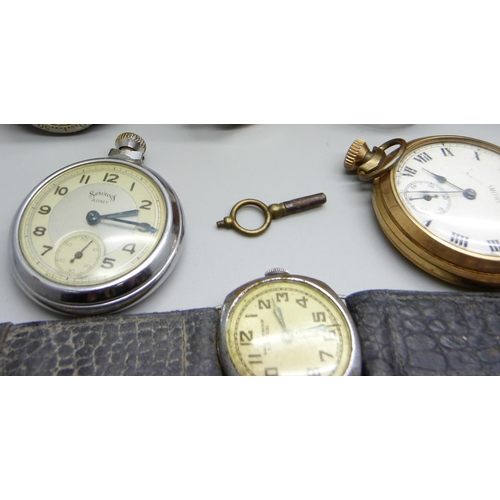 941 - A collection of wristwatches and pocket watches including Viergines