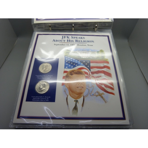 952 - The Complete John F. Kennedy uncirculated US half dollar collection of stamps and coins (44)