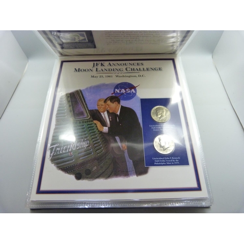 952 - The Complete John F. Kennedy uncirculated US half dollar collection of stamps and coins (44)