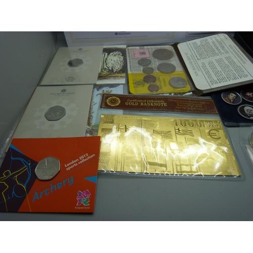 964 - A folder of Pantomime commemorative cover collection coins and a collection of British and foreign c... 