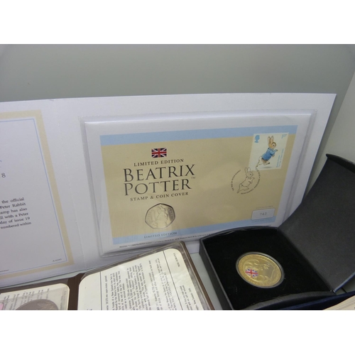 964 - A folder of Pantomime commemorative cover collection coins and a collection of British and foreign c... 