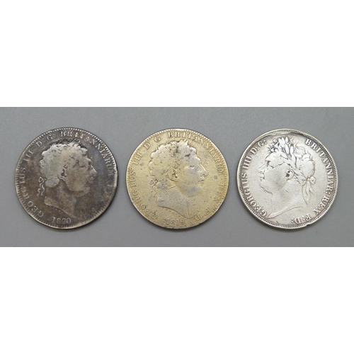 971 - Three crowns, George III 1819, 1820 and George IV 1821