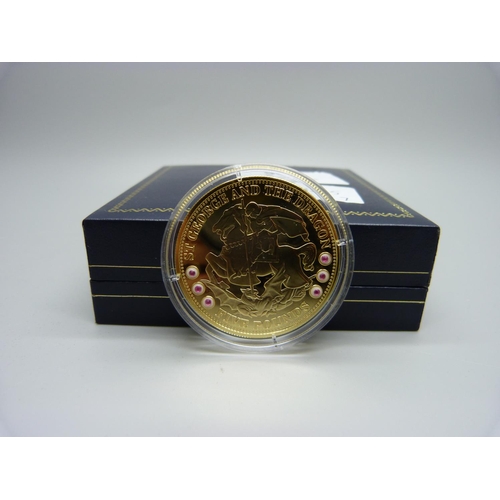 981 - A gold plated silver Tristan de Cunha St. George and The Dragon £5 coin