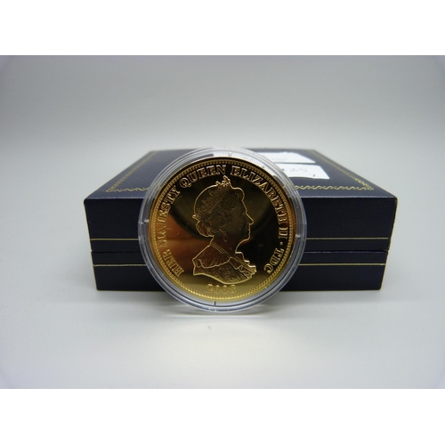 981 - A gold plated silver Tristan de Cunha St. George and The Dragon £5 coin