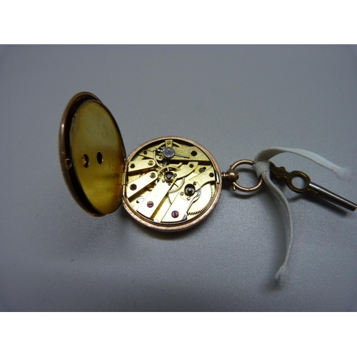 990 - A 9ct gold fob watch, the dial marked Grant, Leeds, 33mm case