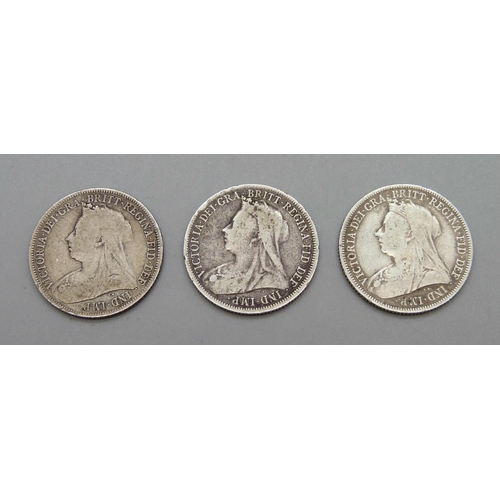 993 - Three one shilling coins, 1894, 1899 and 1900