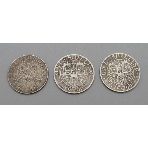 993 - Three one shilling coins, 1894, 1899 and 1900