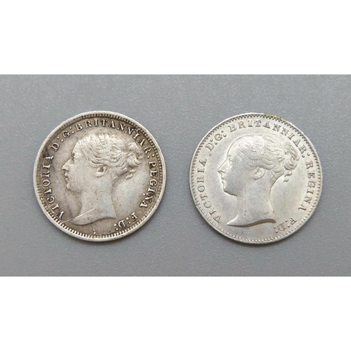 994 - Two 3d coins, 1859 and 1871