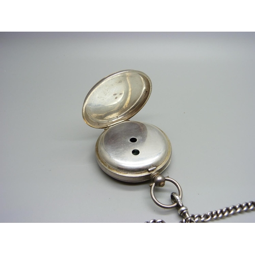 999 - A silver watch chain and pocket watch case, 72g