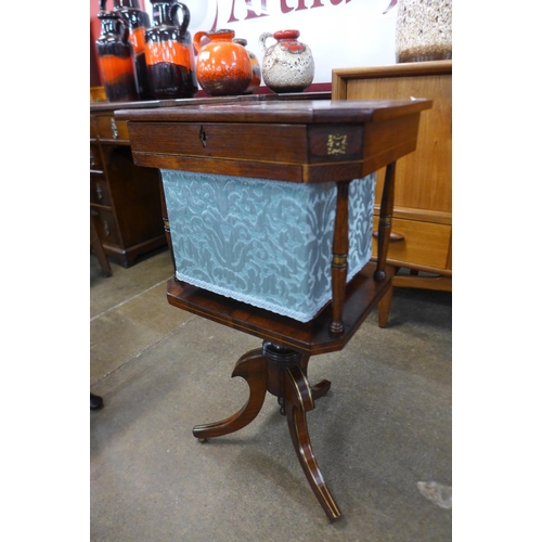 19 - A Regency rosewood and brass inlaid lady's sewing table