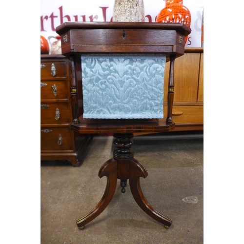 19 - A Regency rosewood and brass inlaid lady's sewing table