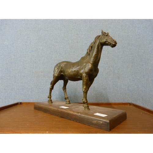 370 - A French style bronze figure of horse, on wooden plinth