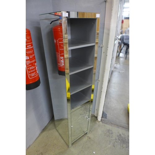 1624 - A mirrored single door shelving unit (damaged corner)