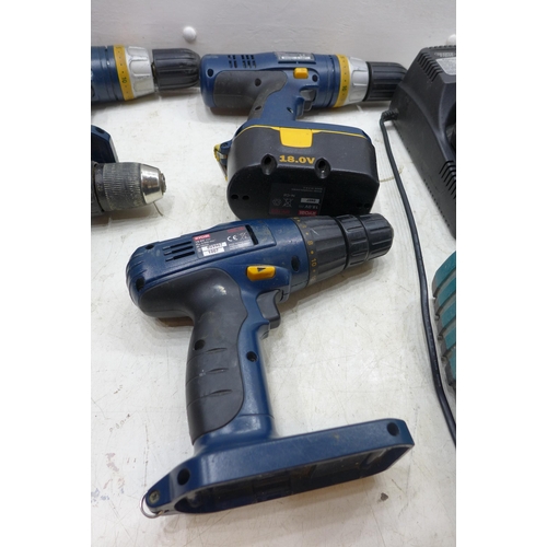 2030 - Bag of assorted power tools and chargers - includes 3 Ryobi cordless drills and more