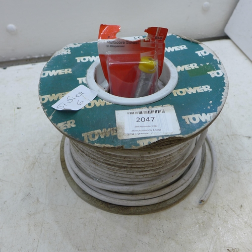 2047 - Roll of Tower 3-core/T & E cable, approx. 30m (WK518297) and roll of multicore solder