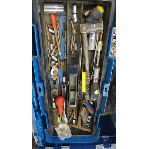 2156 - 2 empty tool boxes and one box with assorted hand tools