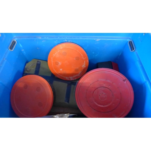 2164 - Shakespeare fishing box with contents inc. floats, reel, bait, boxes, nets and a small qty. of rods