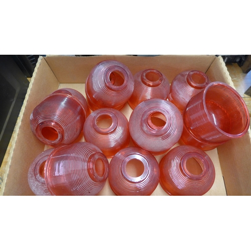 2170 - Approx 15 tinted red glass light shades