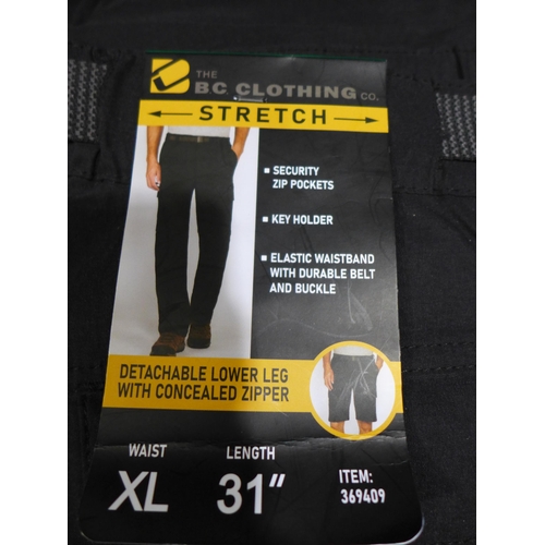 3092 - 8 Pairs of BC Clothing men's XL black work trousers with detachable lower legs * this lot is subject... 