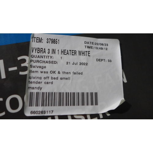 3231 - Vybra 3-In-1 White Heater, with remote original RRP £119.99 + VAT (273-65) * This lot is subject to ... 