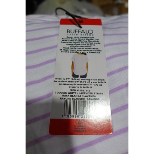 3301 - 20 Women's Buffalo lavender stripe T-shirts, mixed size * this lot is subject to VAT