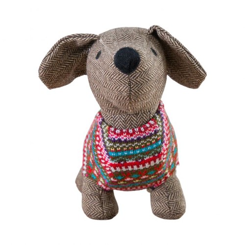 1320 - A dachshund dog with fairisle jumper door stop H 20cm (344333610)