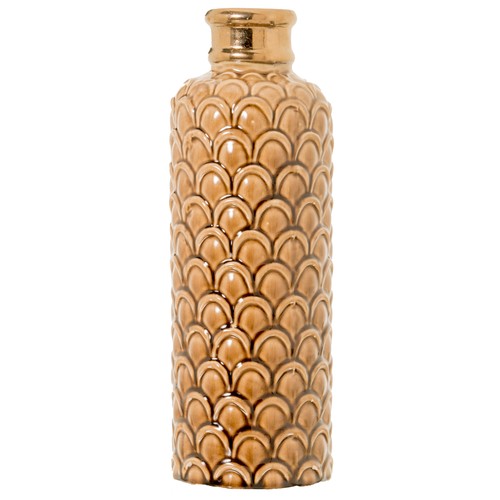 1421 - A large caramel scalloped vase, H 36cms (2234315)   #