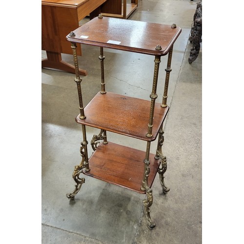 15 - A French mahogany and brass three tier etagere