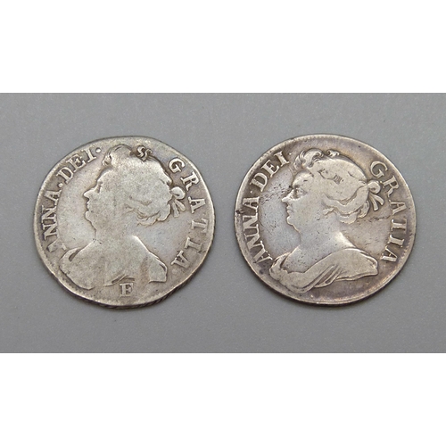 971 - Two Queen Anne one shilling coins, 1708 and 1709