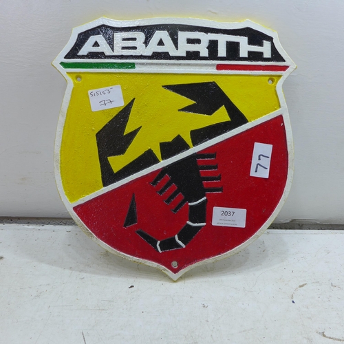 2043 - Fiat Abarth plaque * this lot is subject to VAT