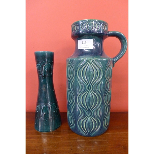 113 - A West German 485-26 onion Scheurich Keramik glazed pottery jug and a 313-20 vase