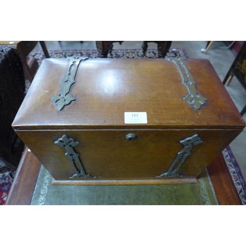 183 - A Victorian oak letter/stationery box, with Bramah locks