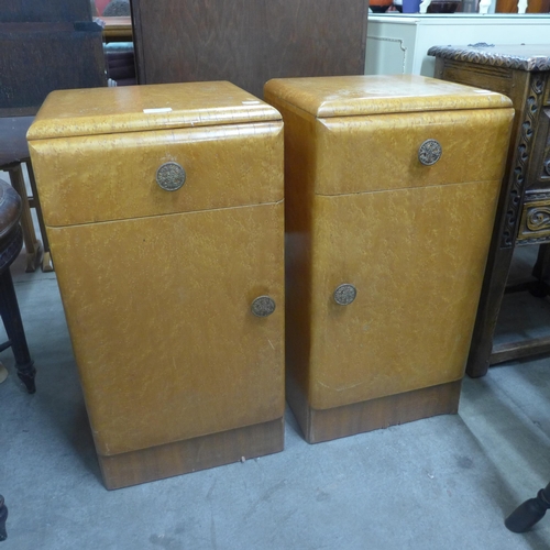 251 - A pair of Art Deco birds eye maple pot cupboards