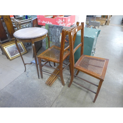 323 - An Edward VII walnut occasional table, two chairs and another table