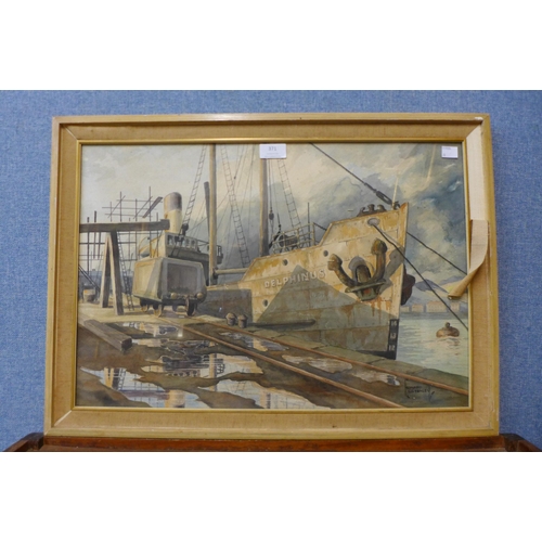 371 - Leonard Stanley (1891-1951), Tramp, Poole Harbour, watercolour, framed