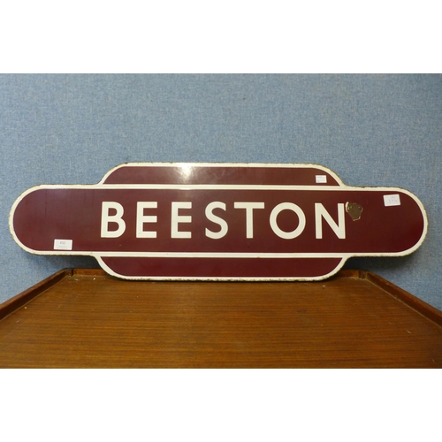 432 - An enamelled Beeston railway station platform sign