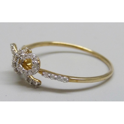 1039 - A 9ct gold, thirty-nine diamond bow ring and a Gemporia certificate, 1.7g, U