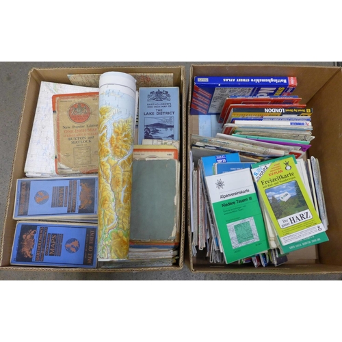 1204 - Two boxes of mid 20th Century and later maps including early Bartholomews **PLEASE NOTE THIS LOT IS ... 