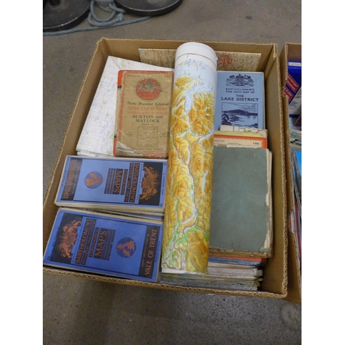 1204 - Two boxes of mid 20th Century and later maps including early Bartholomews **PLEASE NOTE THIS LOT IS ... 