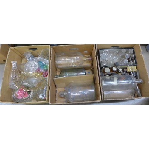 1213 - Three boxes of glass, demi-johns, Chemist bottles, etc. **PLEASE NOTE THIS LOT IS NOT ELIGIBLE FOR P... 