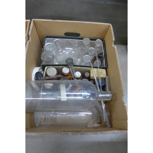 1213 - Three boxes of glass, demi-johns, Chemist bottles, etc. **PLEASE NOTE THIS LOT IS NOT ELIGIBLE FOR P... 