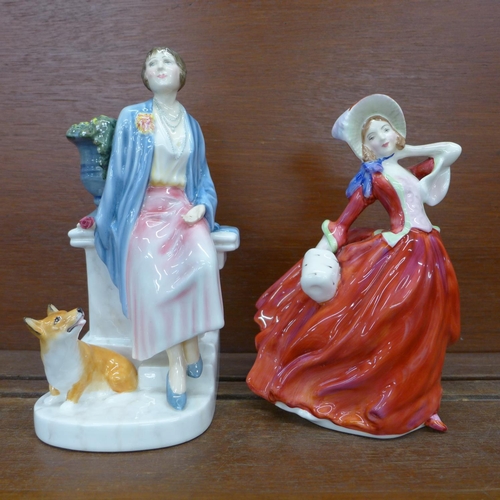 606 - Two Royal Doulton figures, Her Majesty Queen Elizabeth The Queen Mother as The Duchess of York, 1116... 